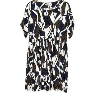 OTTOD’AME Women’s Abstrast Blue Print Cinched Waist Shirt Dress